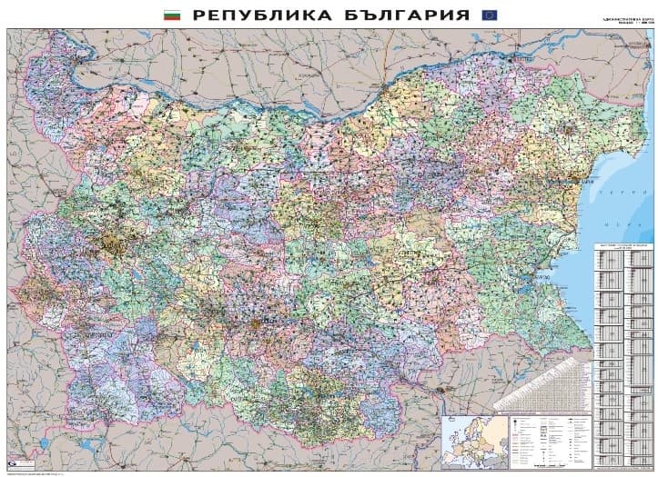 България - административна карта 180/130